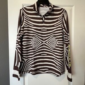 NWT Bogner Beline Brown Zebra Print 3/4 Zip Base Layer Top 10 Ski Winter Sports